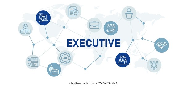 Executive icon set work hierarchy position supervision job organizer team corporate conference development business manager management design outline collection