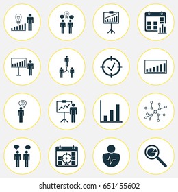 Executive Icons Set. Collection Of Bar Chart, Group Organization, Personal Character And Other Elements. Also Includes Symbols Such As Communication, Manage, Discussion.