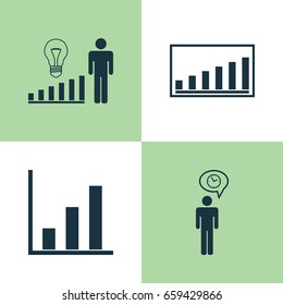 Executive Icons Set. Collection Of Planning, Company Statistics, Bar Chart And Other Elements. Also Includes Symbols Such As Time, Bar, Project.