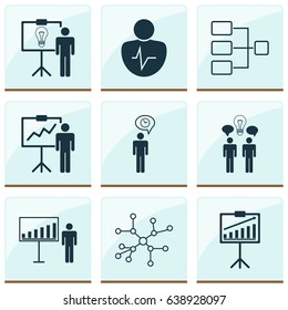 Executive Icons Set. Collection Of Project Presentation, Planning, System Structure And Other Elements. Also Includes Symbols Such As Trait, Diagram, Manage.