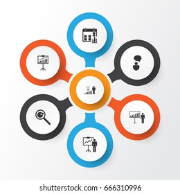 Executive Icons Set. Collection Of Project Presentation, Presentation Date, Report Demonstration And Other Elements. Also Includes Symbols Such As Analysis, Improvement, Research.
