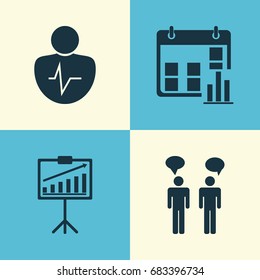 Executive Icons Set. Collection Of Team Meeting, Report Demonstration, Personal Character And Other Elements. Also Includes Symbols Such As Diagram, Discussion, Trait.