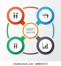 Executive Icons Set. Collection Of Team Meeting, Bar Chart, Project Presentation And Other Elements. Also Includes Symbols Such As Idea, Discussion, Brainstorming.