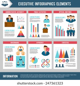Executive infographics set with management human resources and charts vector illustration