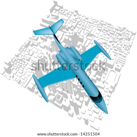 Executive Jet Over City Backdrop