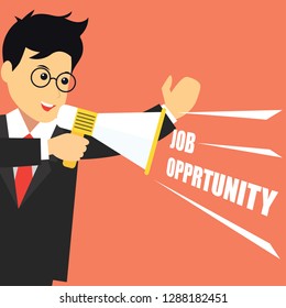 executive man holding a megaphone announcing job vacancy