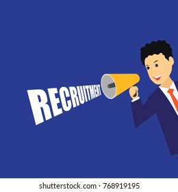 executive man holding a megaphone announcing job vacancy