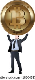 executive man successfully raises bitcoin symbol