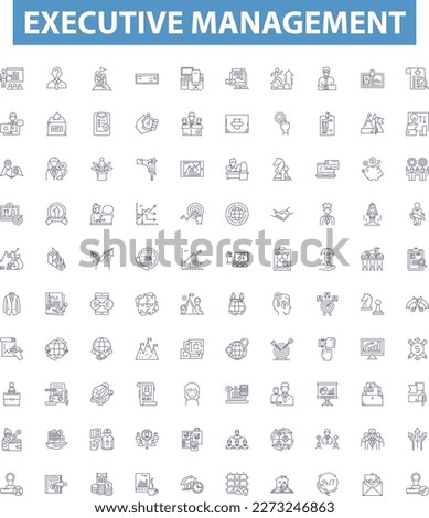 Executive management line icons, signs set. Leadership, Directors, Decisionmaking, Executives, Planning, Strategy, Organizing, Delegating, Supervising outline vector illustrations.
