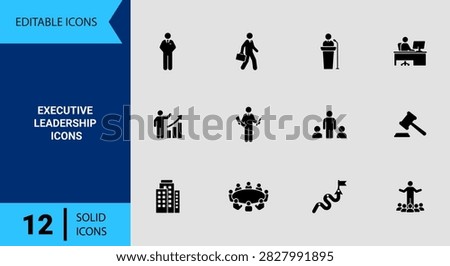 Executive management solid icon set highlighting c suite corporate operations business leadership strategy organizational structure and high level enterprise administration symbols