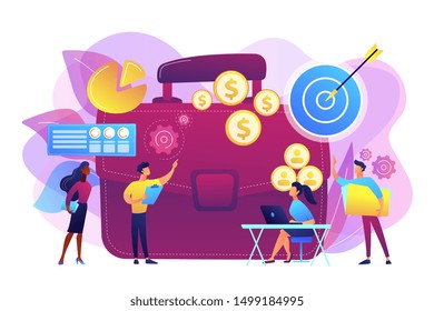 Executive manager planning and monitoring presentation. Project initiation, project initiation documentation, determine your goals concept. Bright vibrant violet vector isolated illustration