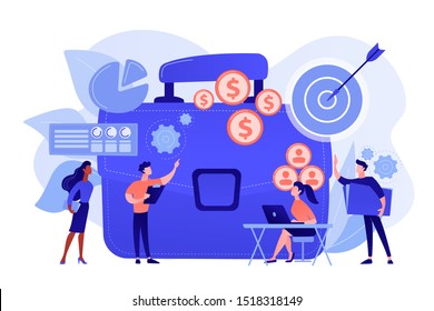 Executive manager planning and monitoring presentation. Project initiation, project initiation documentation, determine your goals concept. Pink coral blue vector isolated illustration