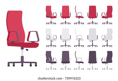 Executive office chair furniture set. Comfy seat with modern look, support and stability at working place. Vector flat style cartoon illustration isolated on white background