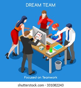 Executive office motivational work Startup Teamwork Brainstorm. Interact People worker Isometric Meeting Room Realistic workplace. 3D Flat Vector Icon Goal Set collaboration leadership concept Image