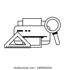 executive office work business team elements cartoon vector illustration graphic design in black and white