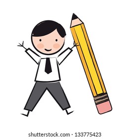 executive with pencil  over white background, cartoon. vector