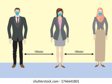 Executive people hijab do social distancing, avoid covid-19 - Vector