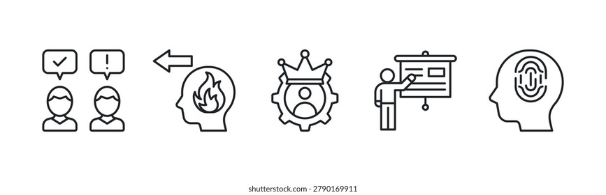 Executive Presence and Confidence Development Framework icon line illustration. Assertive Communication, Motivation Drive, Skill Mastery, Presentation Skill and Authentic Self