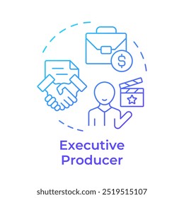 Ícone de conceito multi-cor do produtor executivo. Produção midiática, cinema. Ilustração de linha de forma redonda. Ideia abstrata. Design gráfico. Fácil de usar em infográfico, apresentação