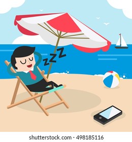 Executive Relaxing on The Beach Vector Cartoon