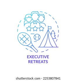 Executive retreats blue gradient concept icon. Informal communication. Type of corporate events abstract idea thin line illustration. Isolated outline drawing. Myriad Pro-Bold font used