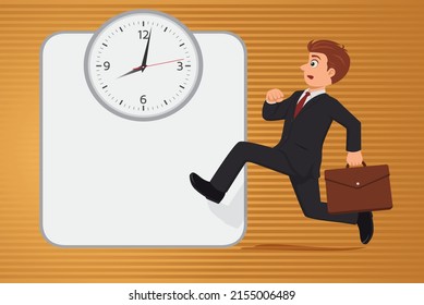 EXECUTIVE RUNNING WITH CLOCK BUSINESS MAN ILLUSTRATION