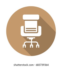 Executive seat flat icon. Round colorful button, Office chair circular vector sign with long shadow effect. Flat style design