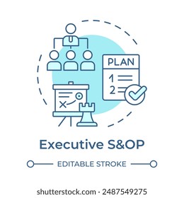 Icono de concepto de SOP ejecutivo azul suave. Reunión del equipo de negocios. Planificación estratégica. Gestión de proyectos. Ilustración de línea de forma redonda. Abstractas idea. Diseño gráfico. Artículo fácil de usar