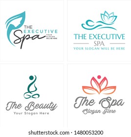 The executive spa logo with face body women and flower illustration vector suitable for aesthetics beauty cosmetic salon