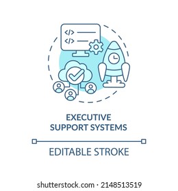 Executive support systems turquoise concept icon. Common type of information systems abstract idea thin line illustration. Isolated outline drawing. Editable stroke. Arial, Myriad Pro-Bold fonts used