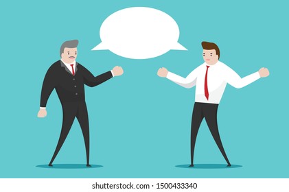 Executive talking to Businessman with blank bubble speech. Executive speak to employee. Communication concept