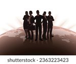 Executive team in silhouette on a world map HR global concept 