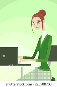 executive woman on computer vector cartoon illustration