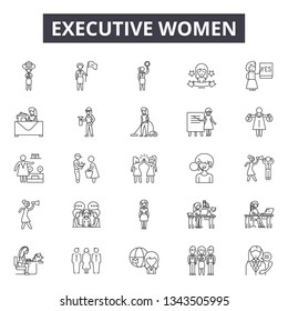 Executive women line icons for web and mobile design. Editable stroke signs. Executive women  outline concept illustrations