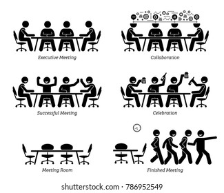 Executives having effective and efficient meeting and discussion. The businessmen have good collaboration, a successful meeting, and celebration. They finished the meeting earlier than expected.