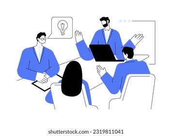 Ejecutivos que reúnen la ilustración abstracta del vector de concepto. Grupo de personas en reunión de negocios, estilo de vida de oficina, nueva discusión de proyectos con ejecutivos, metáfora abstracta de ideas de lluvia de ideas.