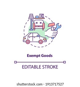 Exempt goods concept icon. Duty free supply. No VAT charge for product. Low cost. Save money. Bankruptcy idea thin line illustration. Vector isolated outline RGB color drawing. Editable stroke