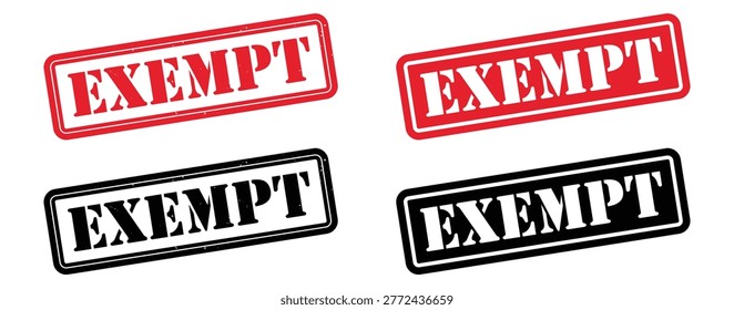 Exempt Grunge Stamp Vector Illustration, Distressed Rubber Seal Badge, Tax or Fee Exemption Label, Vintage Ink Effect Design Isolated on White Background