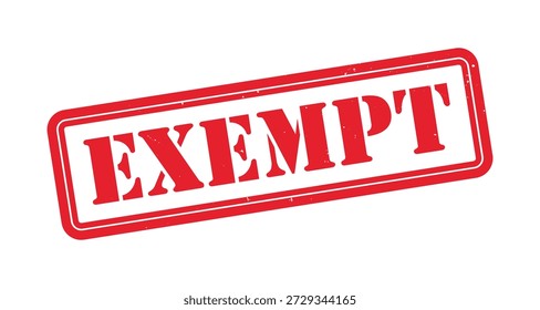 Exempt Red Grunge Rubber Stamp Vector Illustration Isolated on White Background, Official Exemption Notice Label, Tax Legal Administrative Exempt Status Badge, Distressed Ink Texture Design