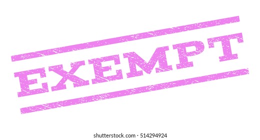 Exempt watermark stamp. Text caption between parallel lines with grunge design style. Rubber seal stamp with dirty texture. Vector violet color ink imprint on a white background.