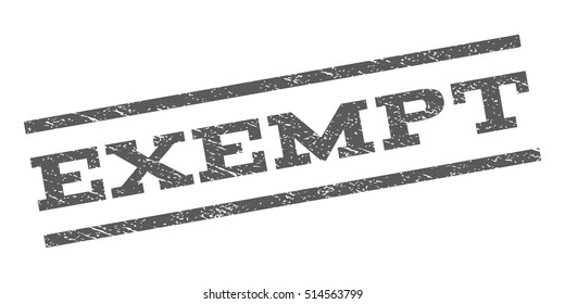 Exempt watermark stamp. Text tag between parallel lines with grunge design style. Rubber seal stamp with unclean texture. Vector grey color ink imprint on a white background.