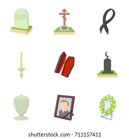 Exequies icons set. Cartoon set of 9 exequies vector icons for web isolated on white background