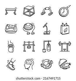 Exercise Accessories Hand Drawn Icons 

