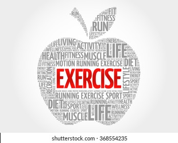 EXERCISE apple word cloud, health concept