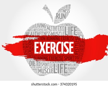 EXERCISE apple word cloud, health concept