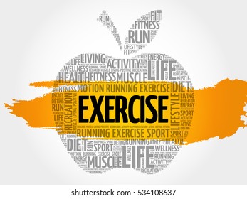 EXERCISE apple word cloud, health concept