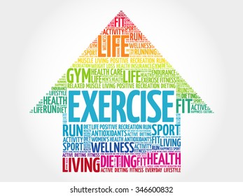 EXERCISE arrow word cloud, health concept