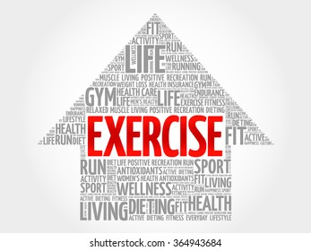 EXERCISE arrow word cloud, health concept