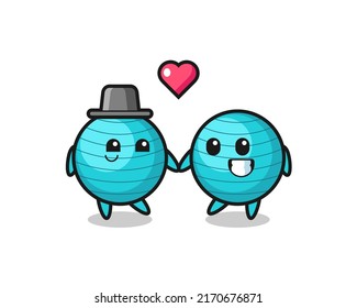 Exercise Ball Cartoon Character Couple With Fall In Love Gesture , Cute Style Design For T Shirt, Sticker, Logo Element