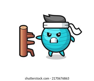 exercise ball cartoon illustration as a karate fighter , cute style design for t shirt, sticker, logo element